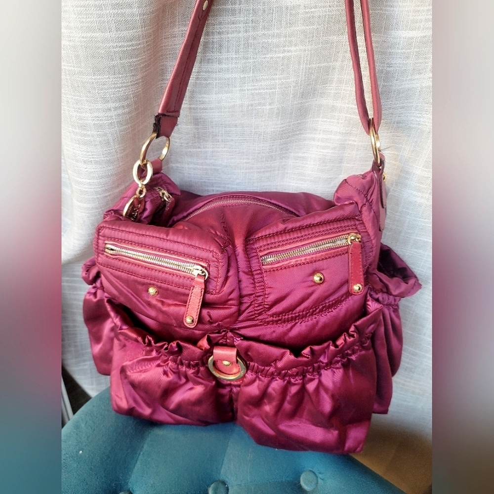 Tods burgundy hobo bag 18 X 13 nylon trimmed in leather